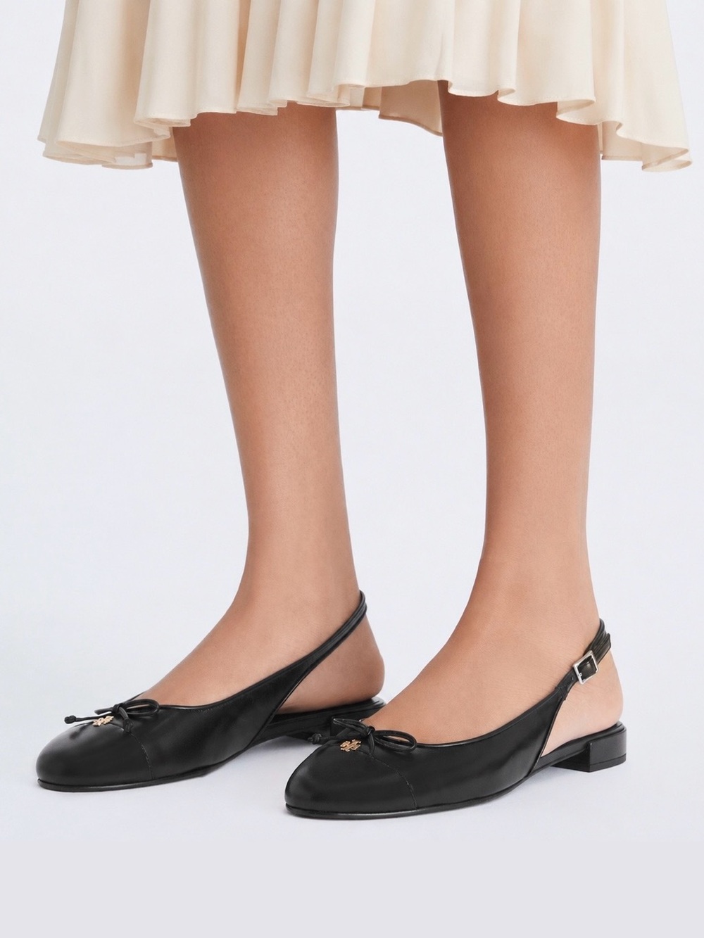 TORY BURCH Black Leather Cap Toe Slingback Ballet Flats 8.5 - Picture 6 of 16